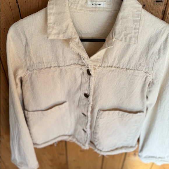Mod Ref Frayed Distressed Cream Jean Jacket - Women's Medium - Picture 2 of 16